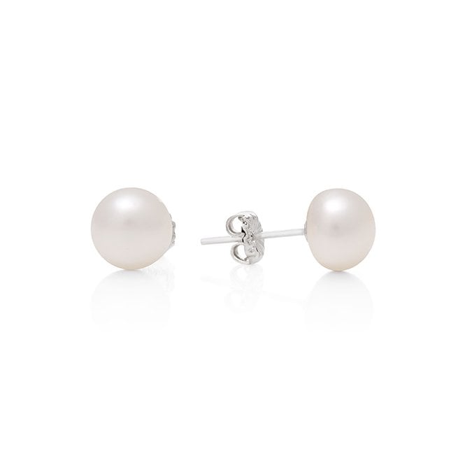 Button white pearl studs by Claudia Bradby