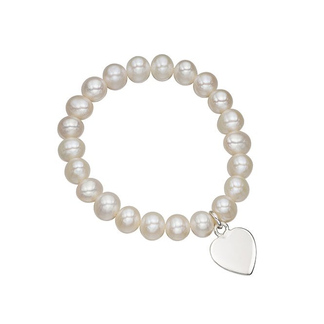 Childrens freshwater pearl and silver heart bracelet