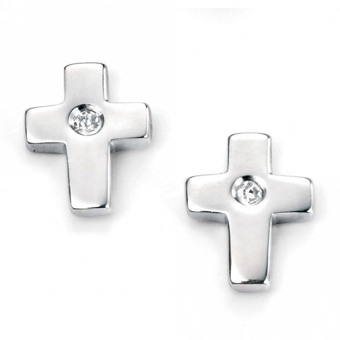 Childrens silver and diamond cross earrings
