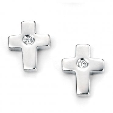 Childrens silver and diamond cross earrings