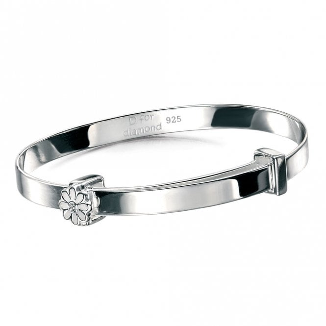 Childrens silver and diamond daisy bangle