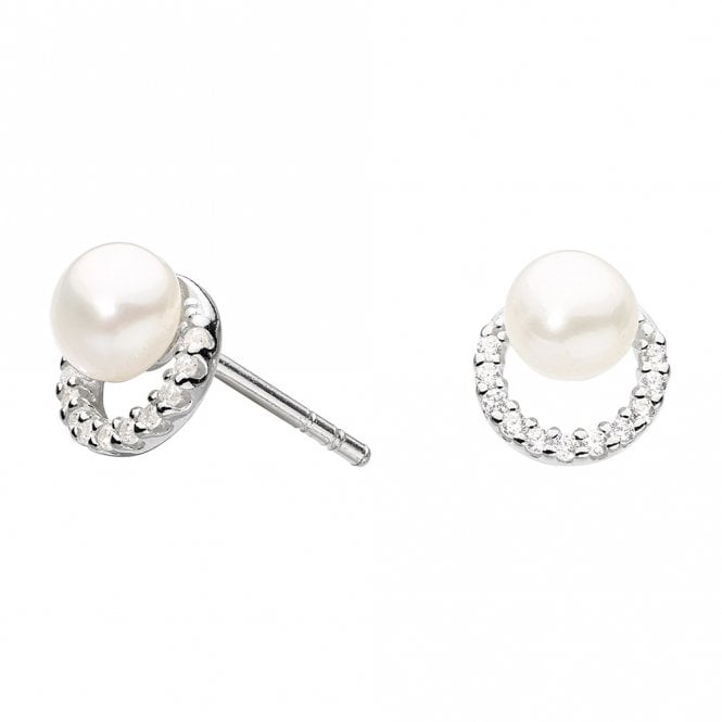 Dew silver pearl and cubic zirconia stud earrings by Kit Heath