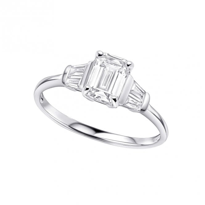 Emerald and baguette cut trilogy ring