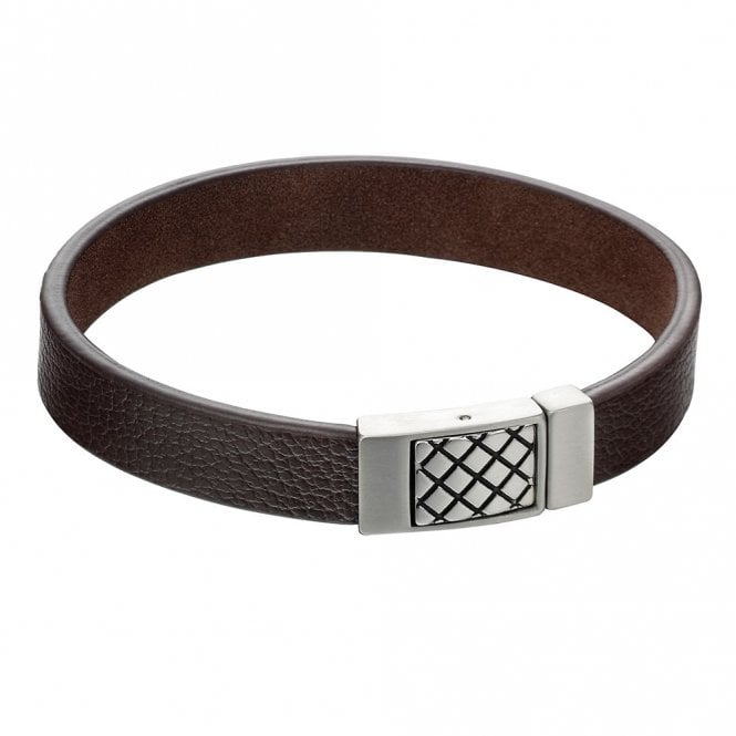 Gents stainless steel and leather bracelet by Fred Bennett