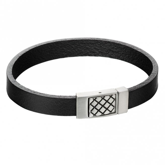Gents stainless steel and leather bracelet by Fred Bennett