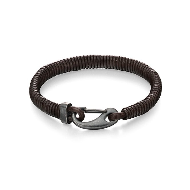 Gents stainless steel and leather bracelet
