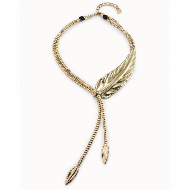 Gold Plated Feather Necklace by Uno de 50