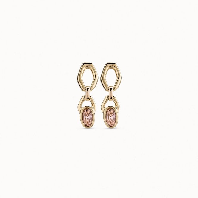Kingdom Gold Plated and Salmon Crystal Earrings by Uno de 50