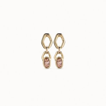 Kingdom Gold Plated and Salmon Crystal Earrings by Uno de 50