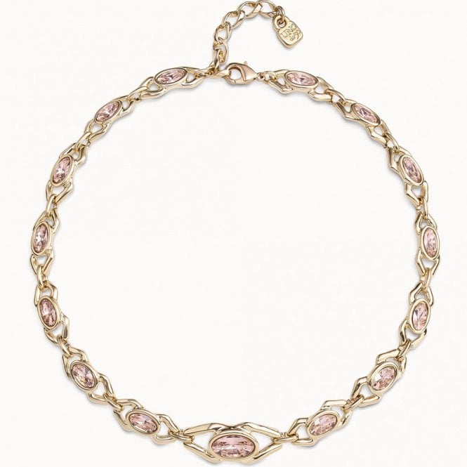 Madame Gold Plated Salmon Crystal Necklace by Uno de 50