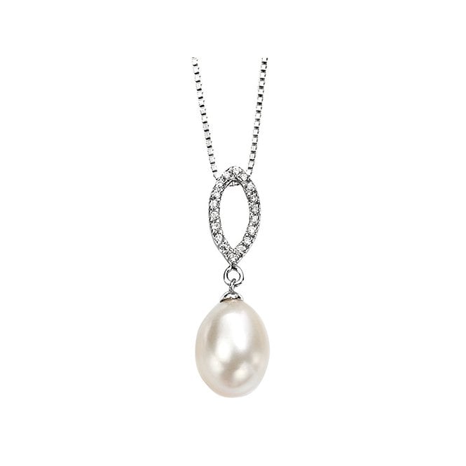 Marquise cubic zirconia & pearl drop necklace