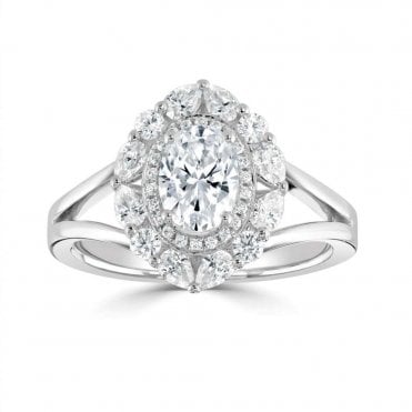 Platinum 0.74ct Oval Diamond Split Shoulder Engagement Ring