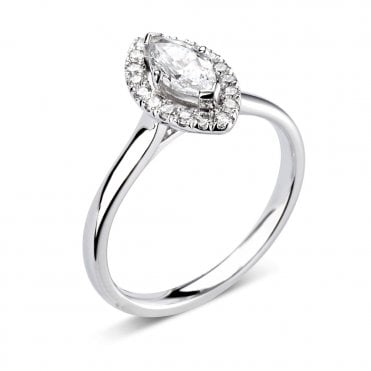 Platinum and Diamond 0.30ct Marquise Halo Engagement Ring