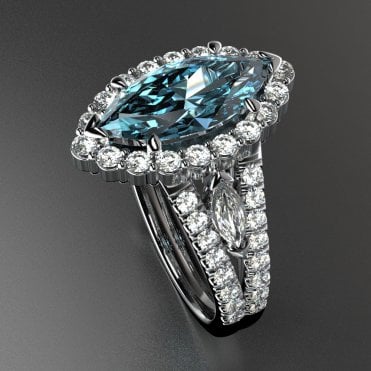 Platinum Diamond & Aquamarine Halo Ring