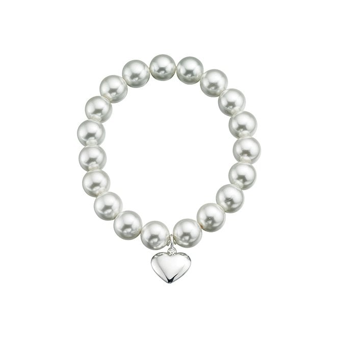Shell pearl and silver heart bracelet