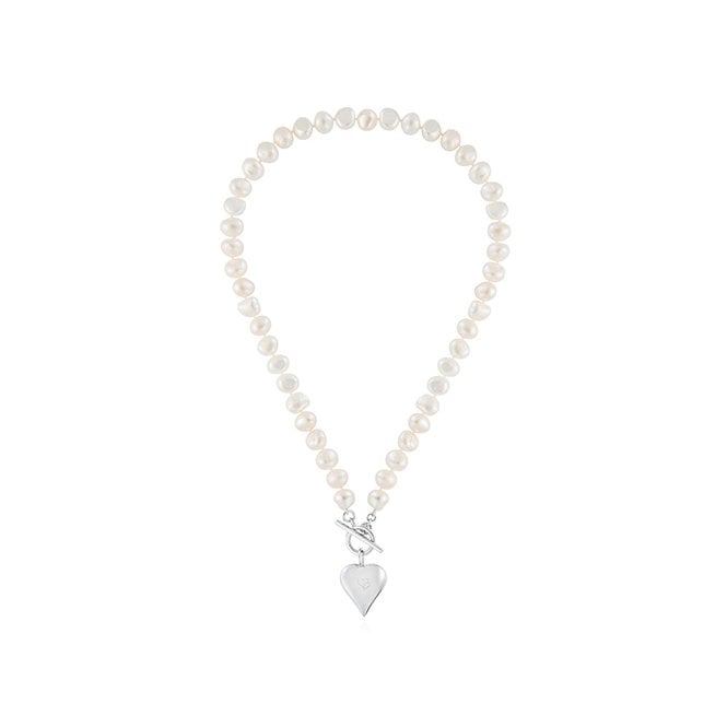 Signature heart white pearl necklace by Claudia Bradby