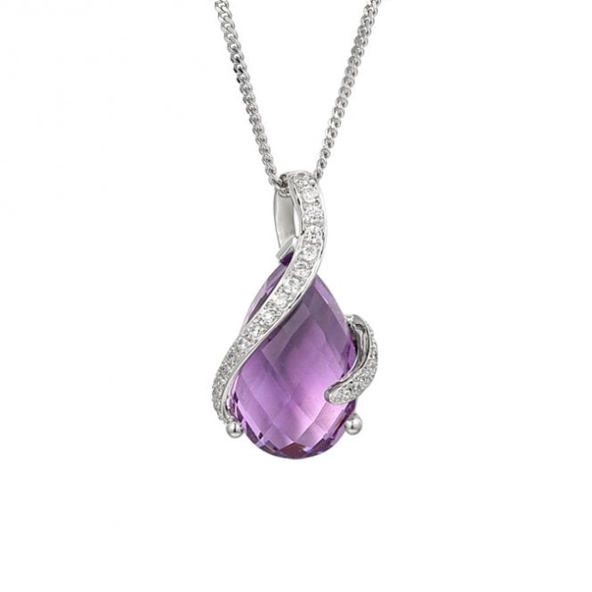 Silver amethyst and cubic zirconia pendant and chain
