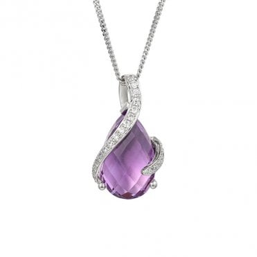 Silver amethyst and cubic zirconia pendant and chain