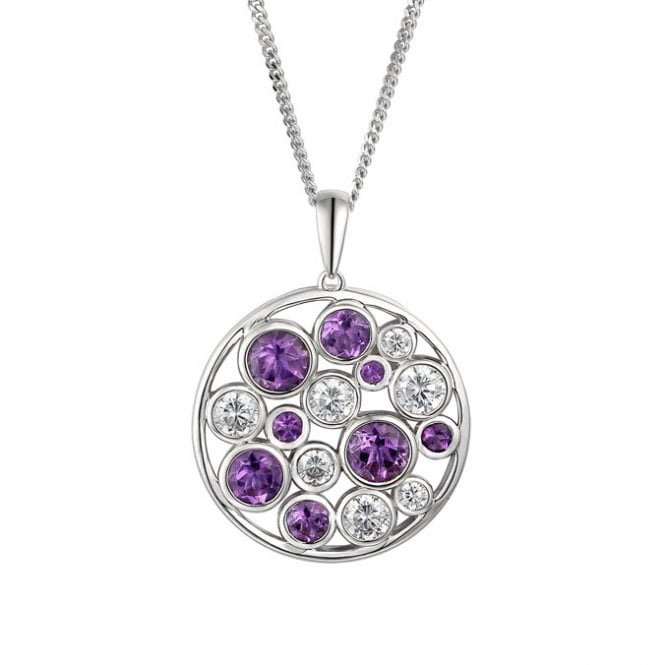 Silver amethyst and cubic zirconia pendant and chain