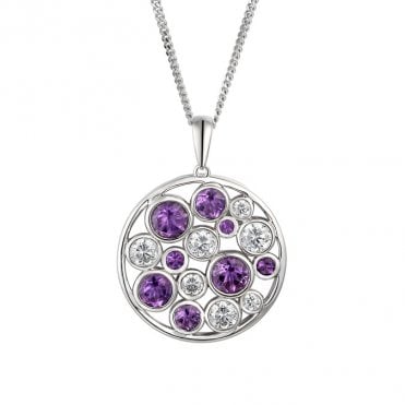 Silver amethyst and cubic zirconia pendant and chain