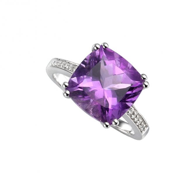 Silver amethyst and cubic zirconia ring
