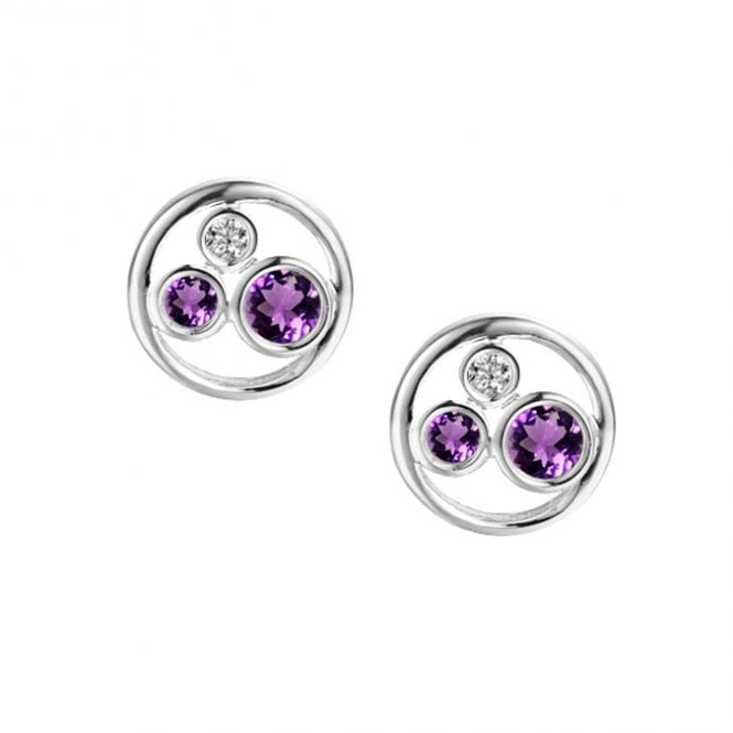 Silver amethyst and cubic zirconia stud earrings