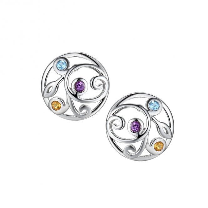 Silver amethyst blue topaz and citrine stud earrings