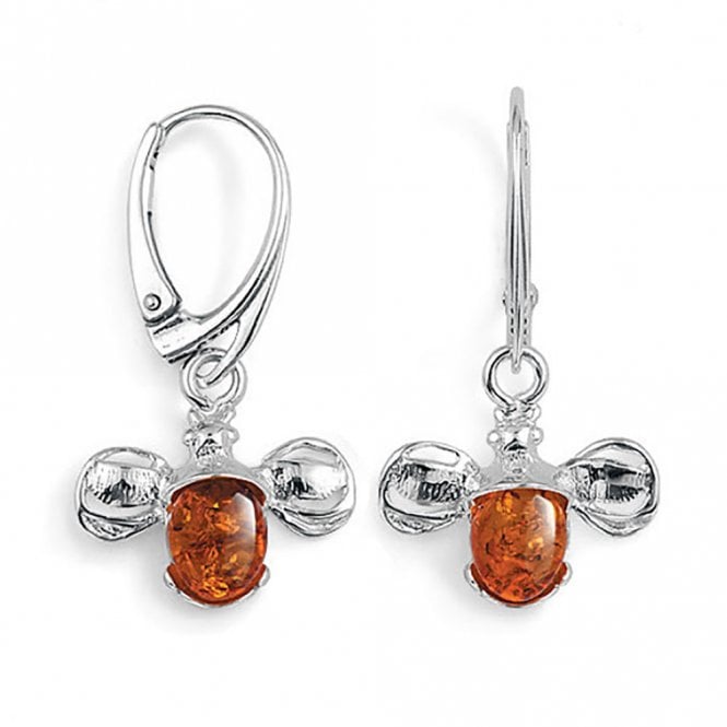 Silver and amber bee earrings