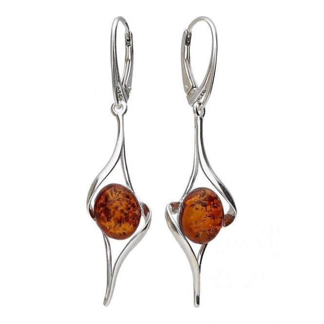 Silver and amber drop earrings