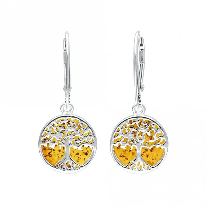 Silver and amber drop earrings