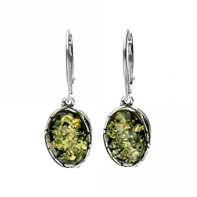 Silver and amber drop earrings