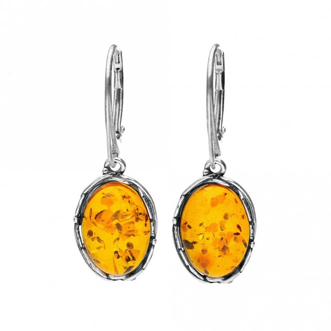 Silver and amber drop earrings