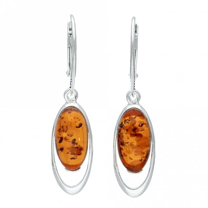 Silver and amber drop earrings