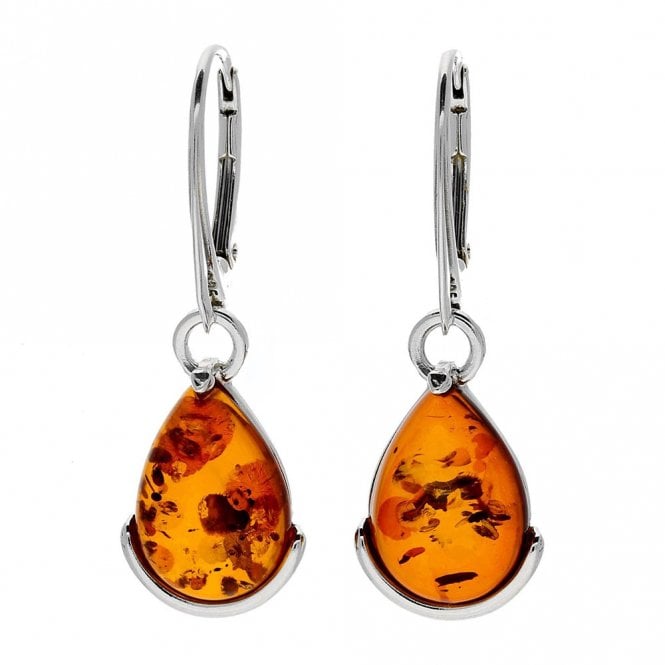 Silver and amber drop earrings
