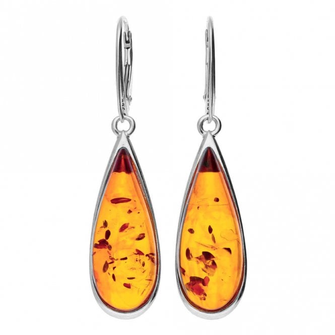 Silver and amber drop earrings