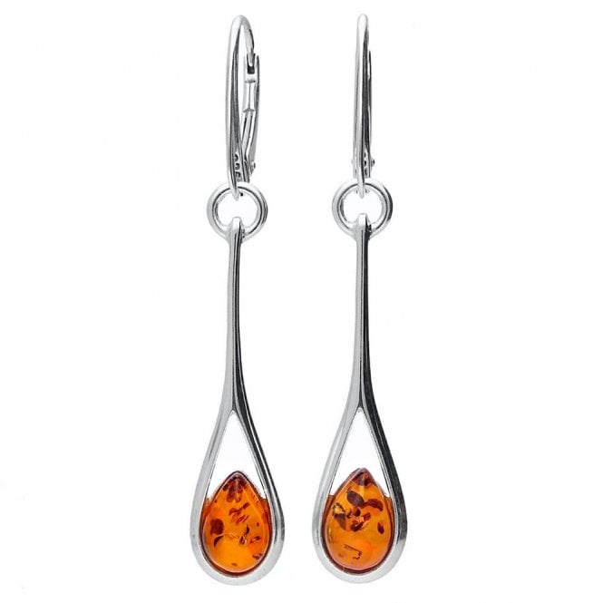Silver and amber drop earrings