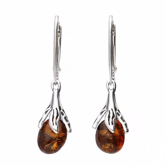 Silver and amber drop earrings