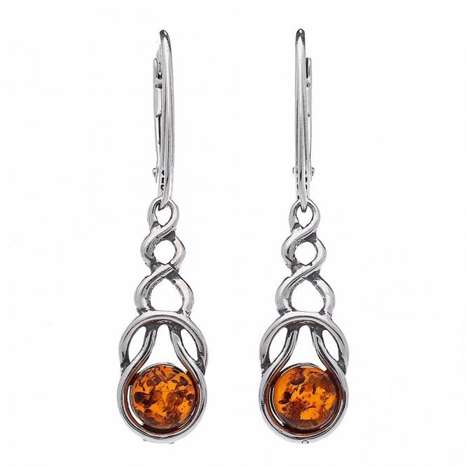 Silver and amber drop earrings