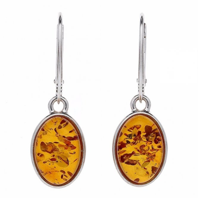 Silver and amber drop earrings