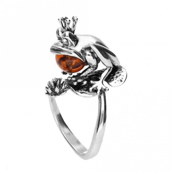 Silver and amber frog ring