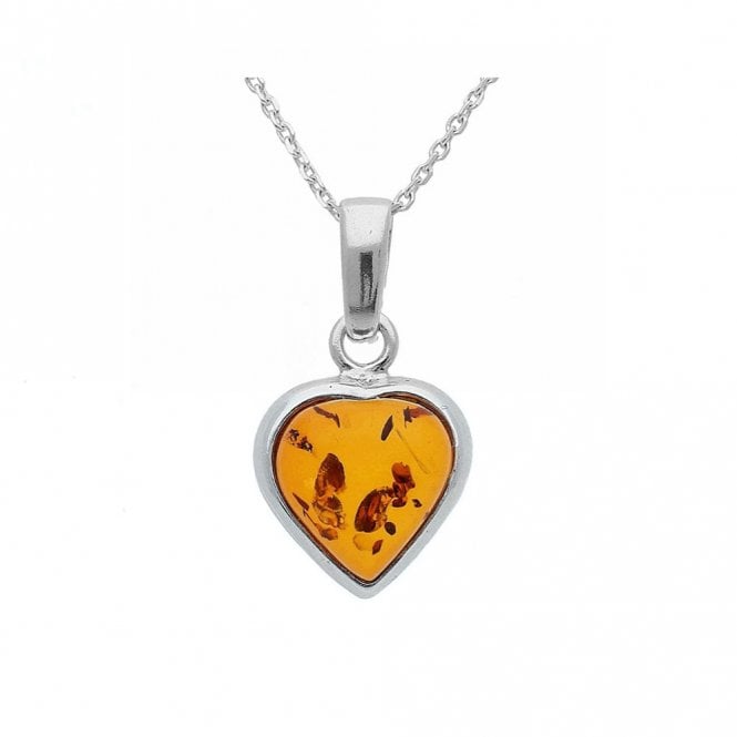 Silver and amber heart necklace