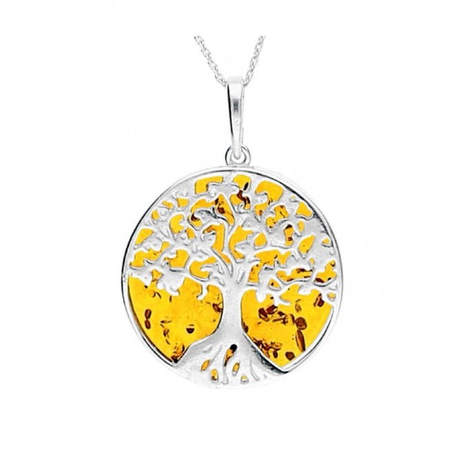 Silver and amber pendant and chain