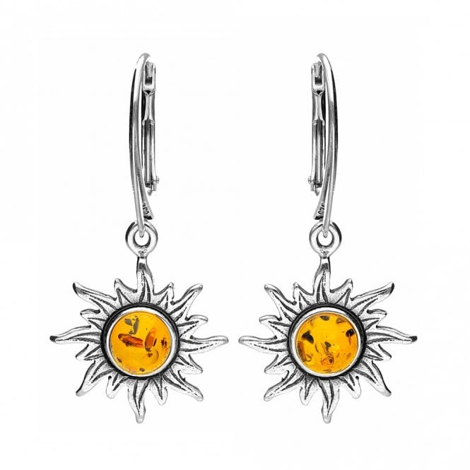 Silver and amber sun drop earrings