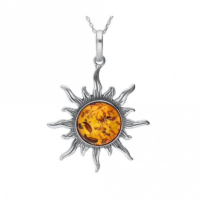 Silver and amber sun necklace