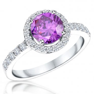 Silver and Amethyst Cubic Zirconia Halo Ring from Jools