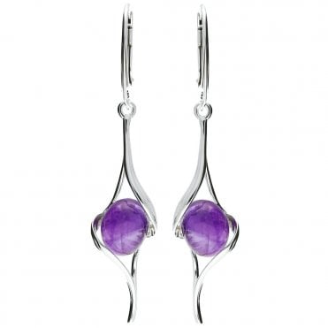 Silver and amethyst drop earrings