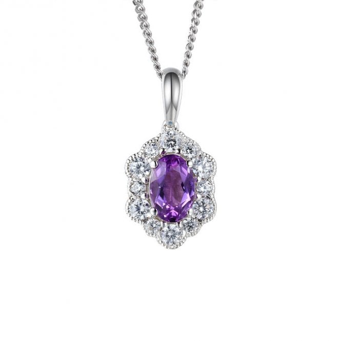 Silver and amethyst pendant and chain