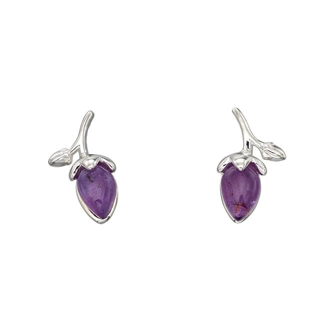 Silver and amethyst rose bud earrings
