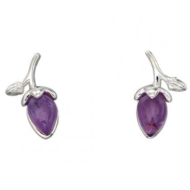 Silver and amethyst rose bud earrings