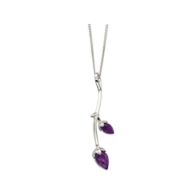 Silver and amethyst rose bud pendant and chain